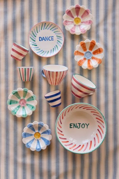 Rice Oval espressokopp bl&aring; striper