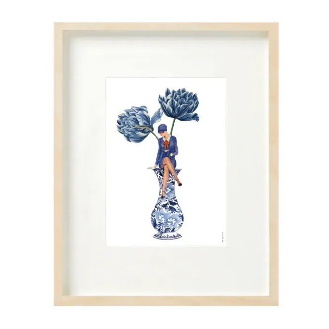 Hovedbilde Lady in A Vase with Blue Tulips Collage trykk A4 