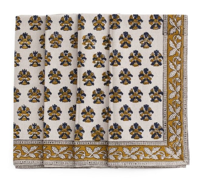 Serviett Samode Butti, Ochre & Blue 50x50 4pk.