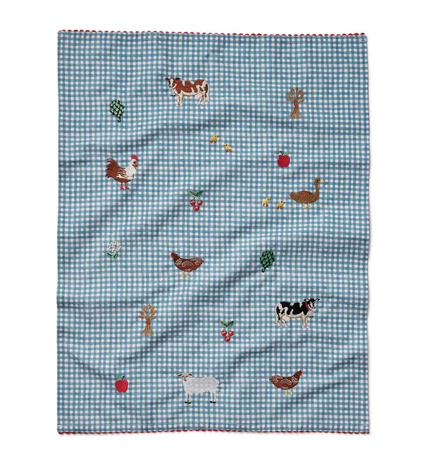 Hovedbilde Country Farm Gingham Brodert kjøkkenhåndkle