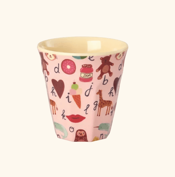 Rice Melaminkopp Pink ABC Print S